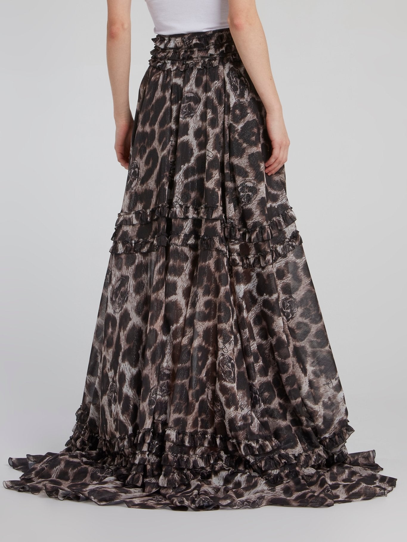 Leopard Effect Frill Detail Maxi Skirt