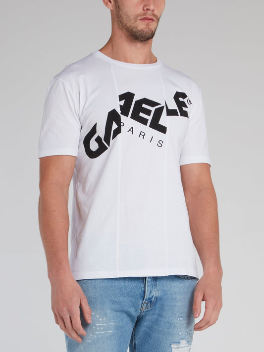 White Distorted Logo Cotton T-Shirt