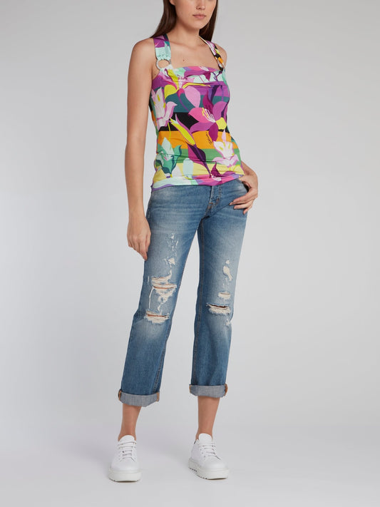 Floral Colour Block Stripe Top