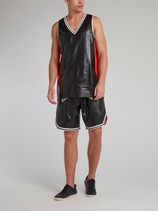 Black Faux Leather Basketball Jersey