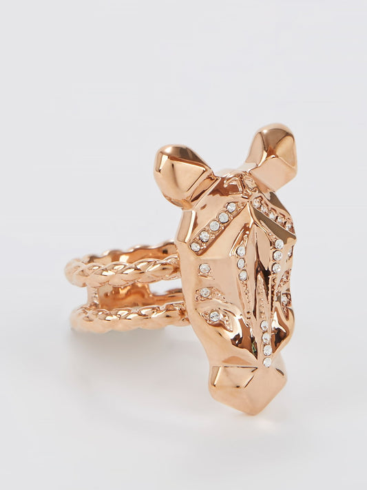 Gold Crystal Studded Cavalli Ring - Size 7