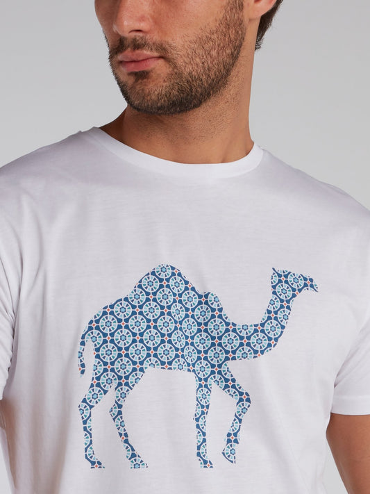White Mosaic Camel Print T-Shirt