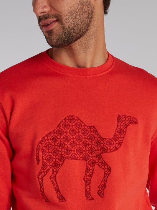 Orange Mosaic Camel Print Sweatshirt