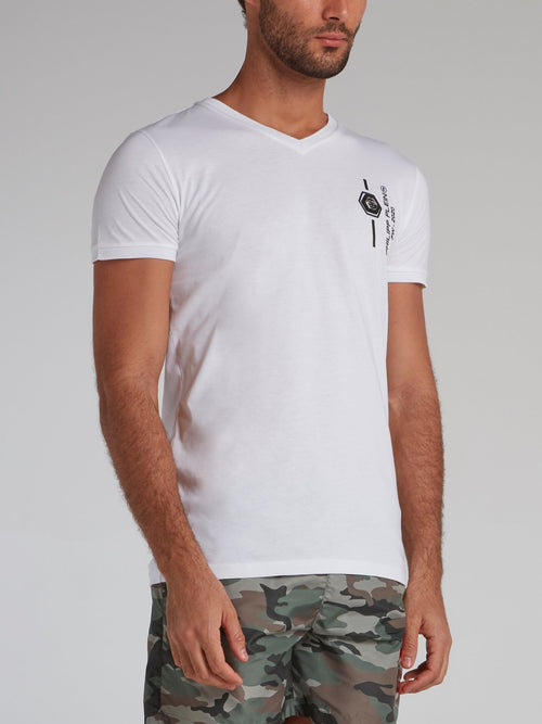 White Rear Skull V-Neck T-Shirt