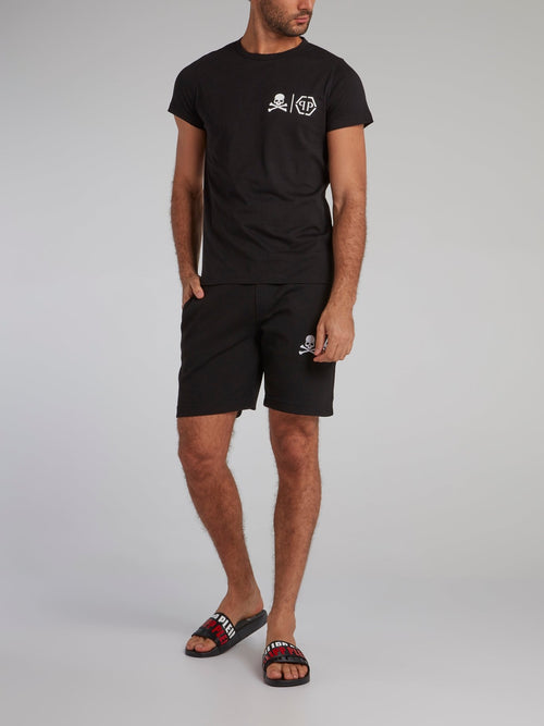 Black Skull Print Jogging Shorts