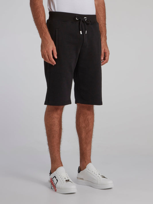 Black Appliquéd Knee Length Shorts