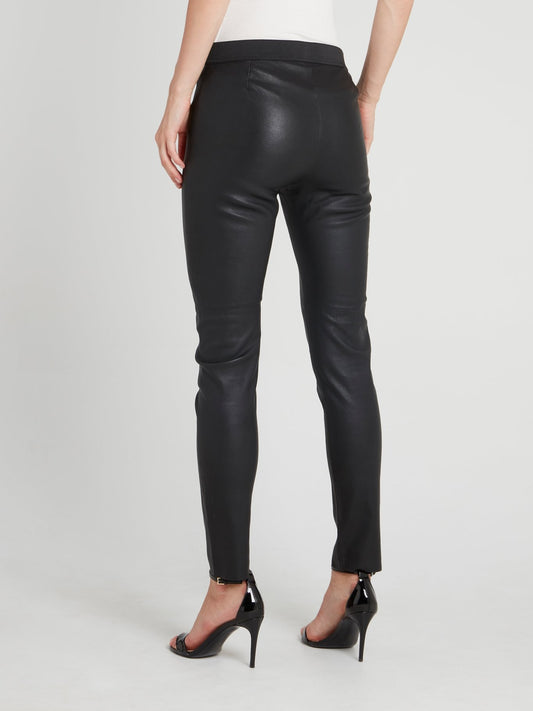 Черные кожаные брюки с эластичным поясом