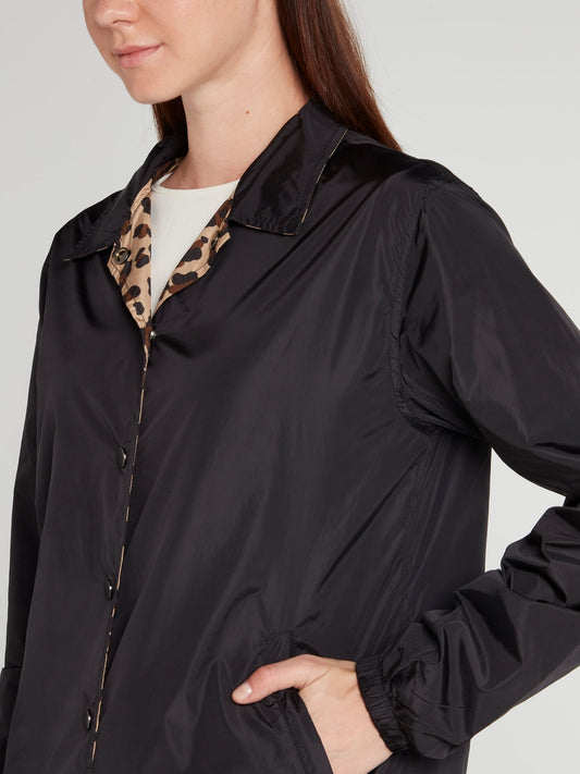 Черная куртка с подкладкой с леопардовым принтом