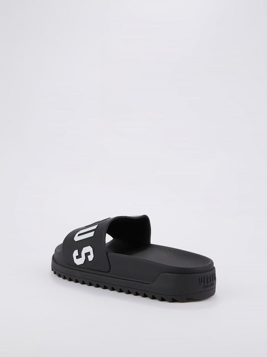 Black Logo Footbed Sandals