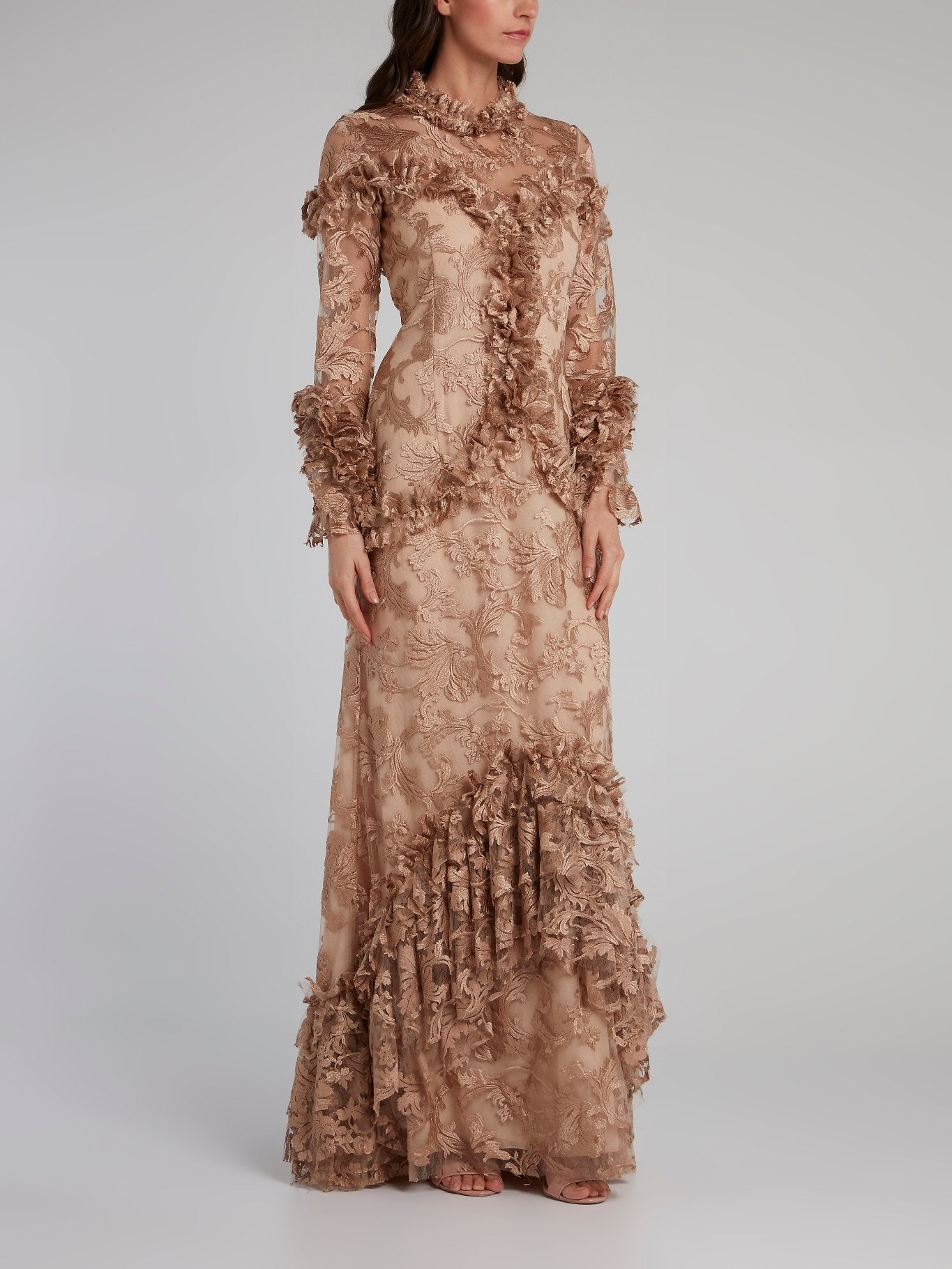 Gold Baroque Ruffle Lace Gown