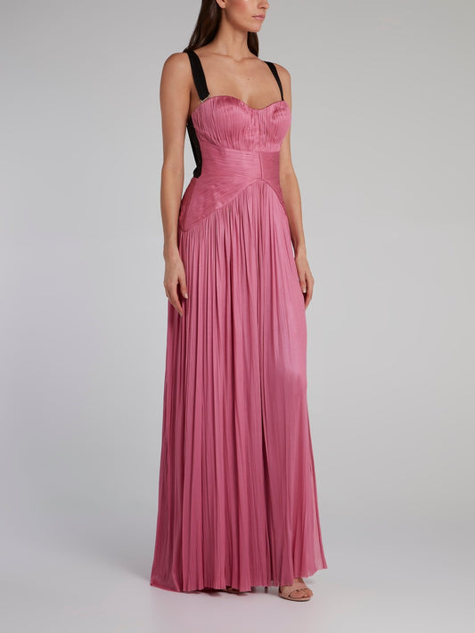 Pink High Slit Pleated Maxi Dress