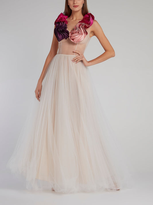 Signature Floral Detail Tulle Gown