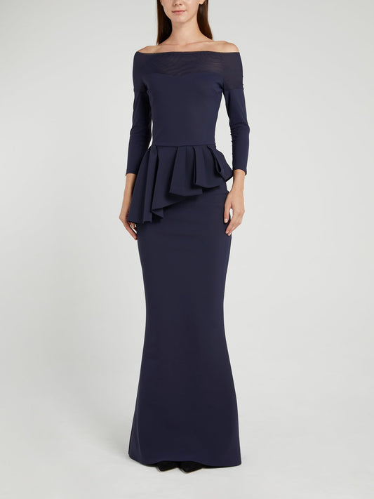 Nabelle Illusion Navy Off-The-Shoulder Maxi Dress