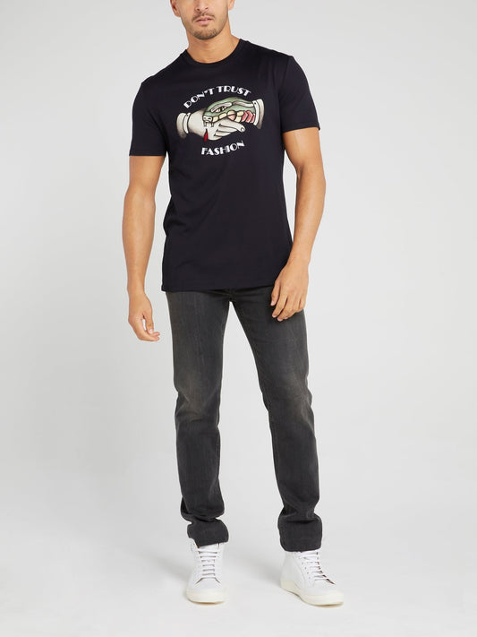 Navy Statement Cotton T-Shirt