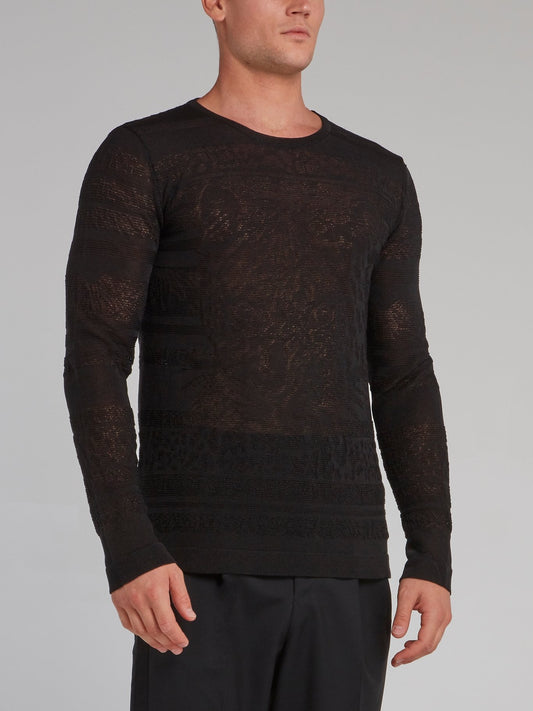Black Crewneck Knit Pullover