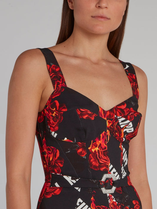 Flame Rose Bustier Mini Dress