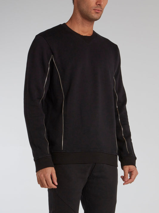 Black Zip Detail Crewneck Sweatshirt