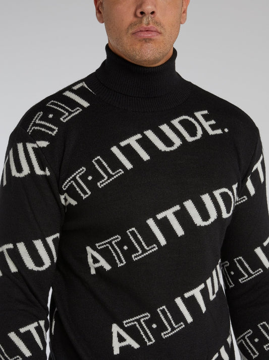 Black All Over Logo Turtleneck Sweater