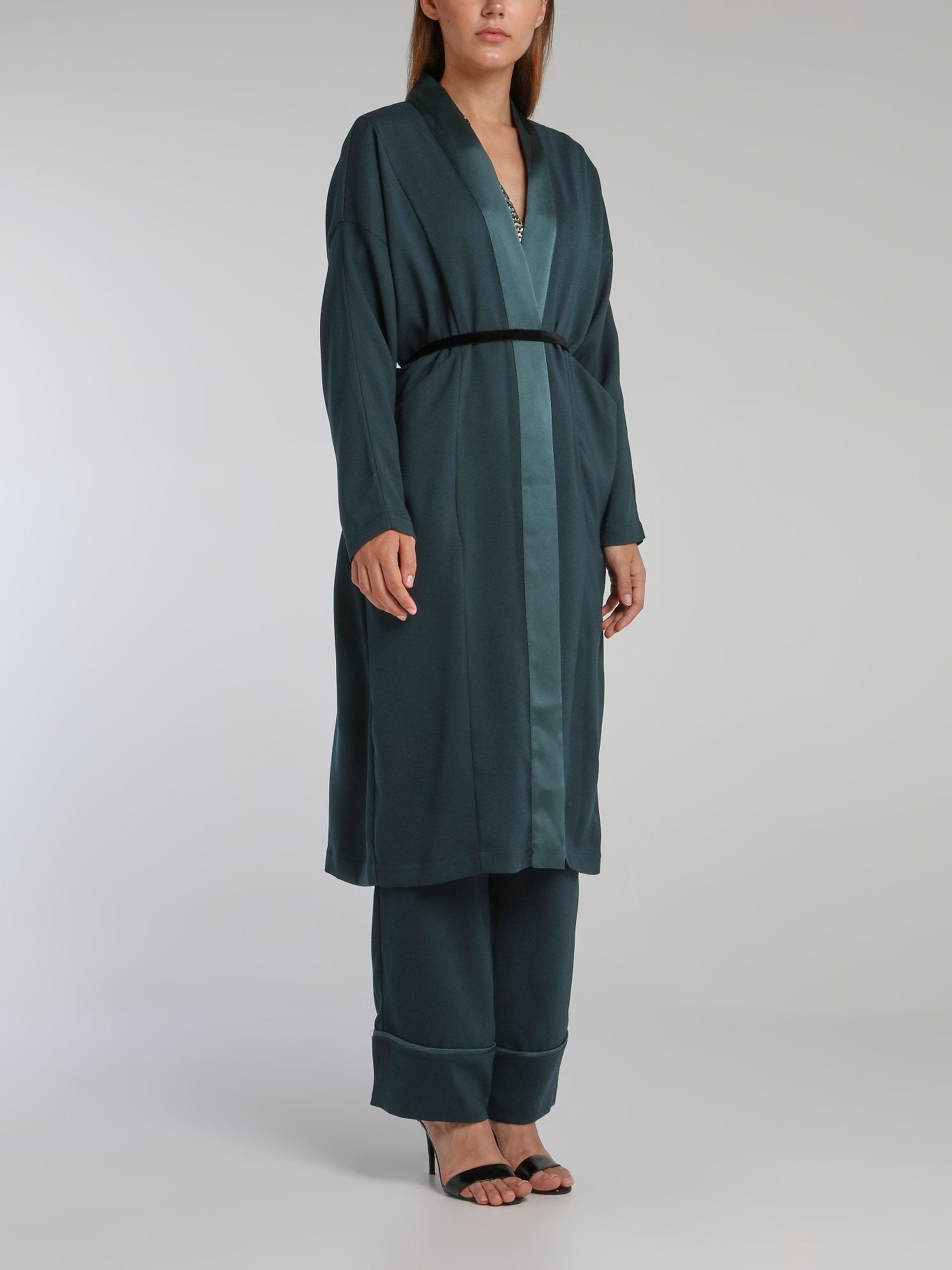 Viva Teal Crepe Long Coat