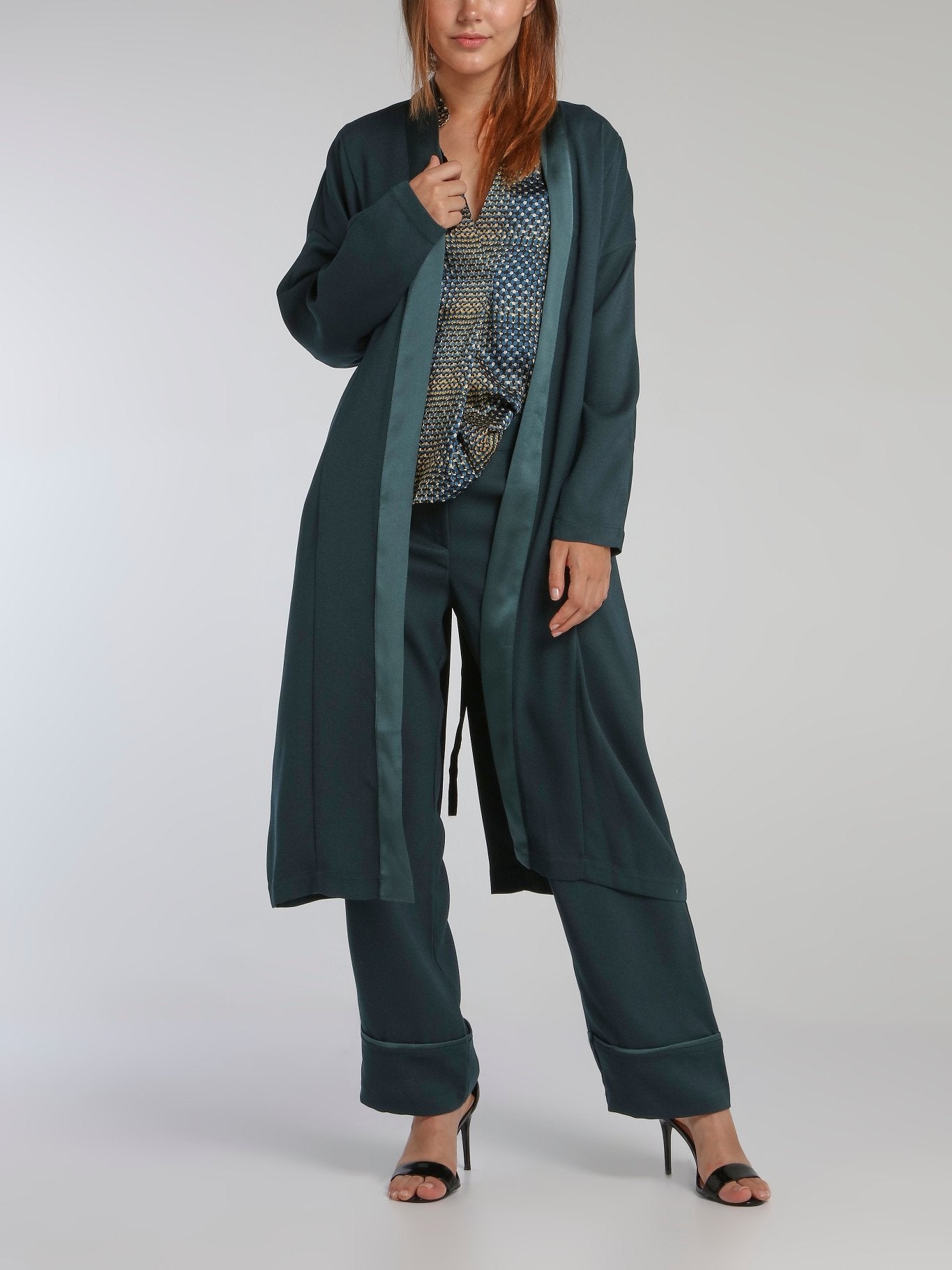 Viva Teal Crepe Long Coat