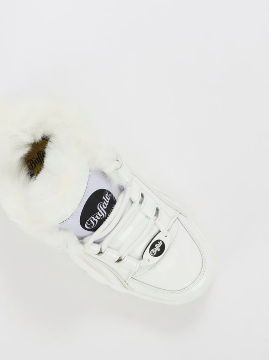 White Fur Trim Platform Sneakers