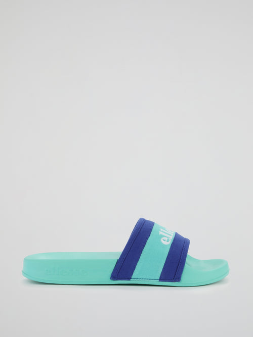 Borgaro Turquoise Logo Stripe Slides