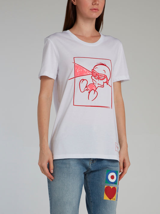 White Sequin Embellished Tweety Bird T-Shirt