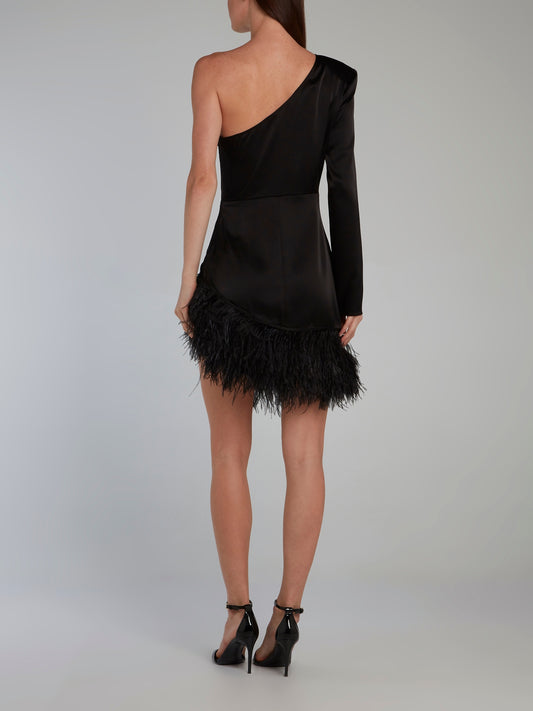 Crystal Chain Hanging Motif Ruched Feather Dress