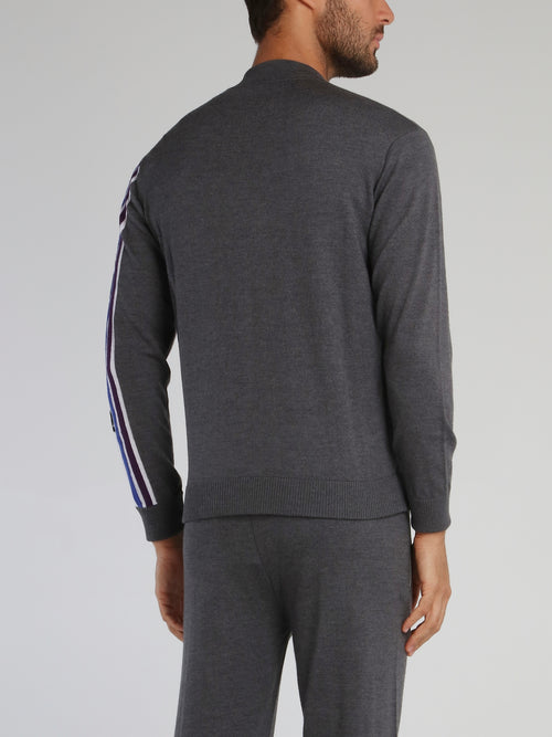 Grey Logo Sleeve Knitted Blouson