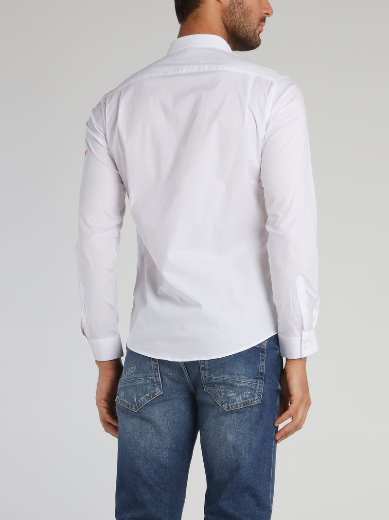 White Logo Patched Long Sleeve Shirt