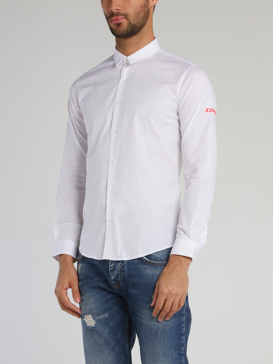 White Logo Patched Long Sleeve Shirt