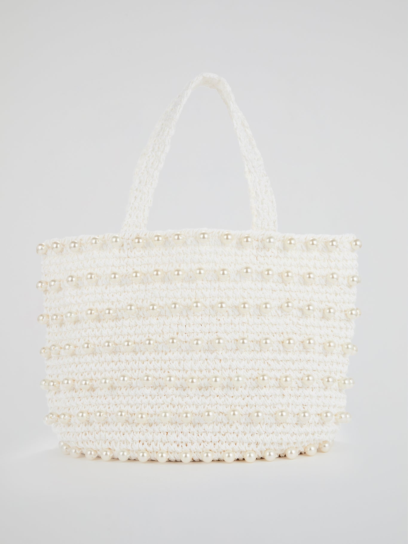 White Malibu Pearl Embellished Beach Bag