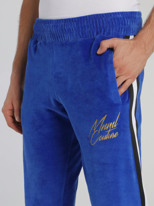 Blue Waistband Chenille Track Pants