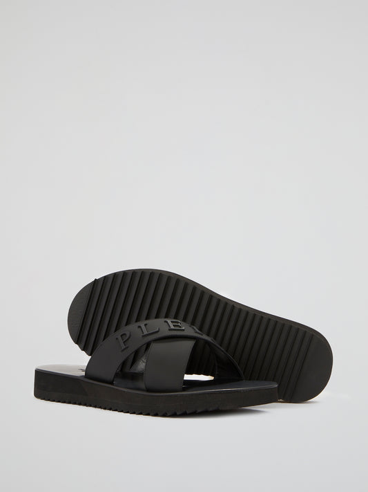 Black Logo Criss Cross Sandals