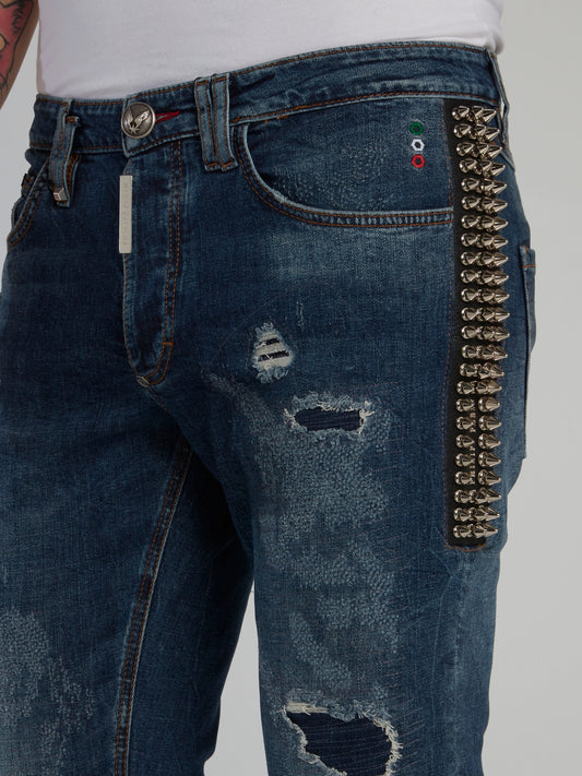 Spike Studded Distressed Jeans