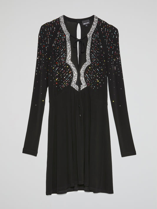 Black Multi-Studded Long Sleeve Dress