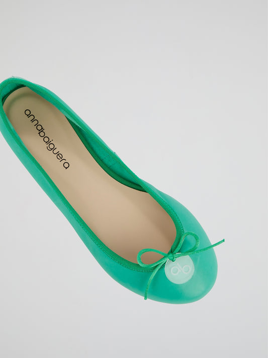 Green Leather Ballerina Shoes