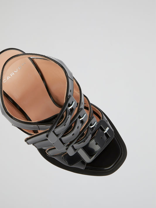 Black Multi-Buckle High Heel Sandals