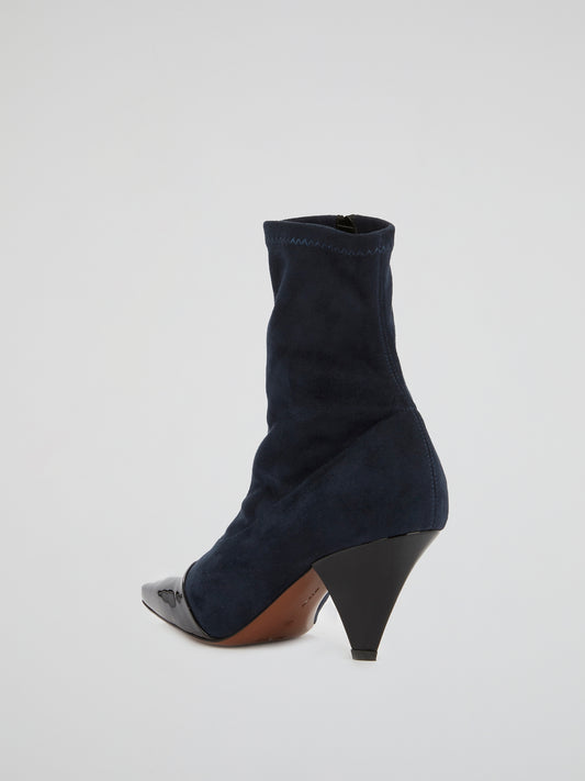 Navy Leather Panel Suede Boots