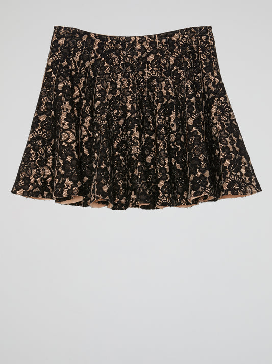 Black Lace Pleated Mini Skirt