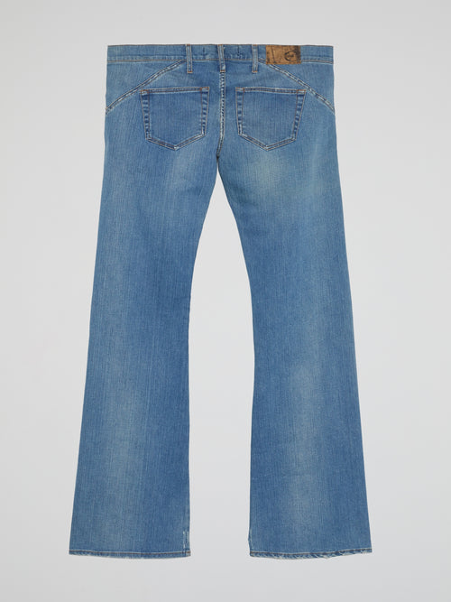 Blue Wide Leg Denim Jeans