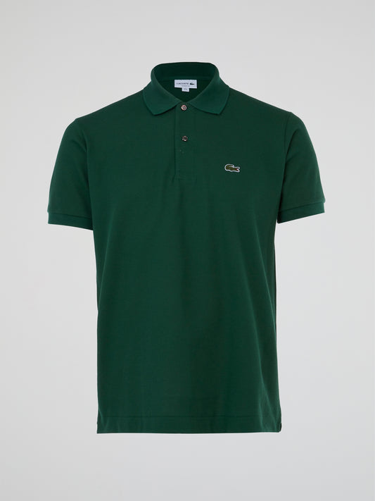 Green Ribbed Collar Polo Shirt