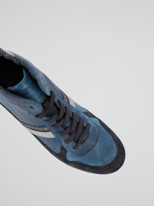 Blue High-Top Leather Shoes