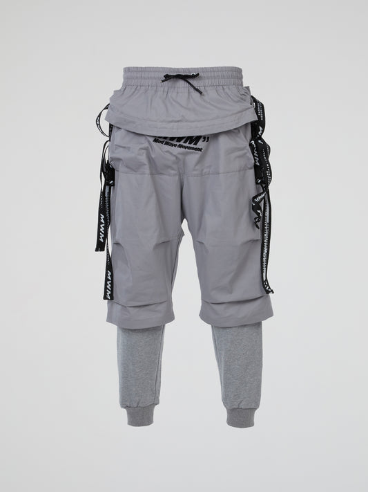Grey Strap-Detail Trousers