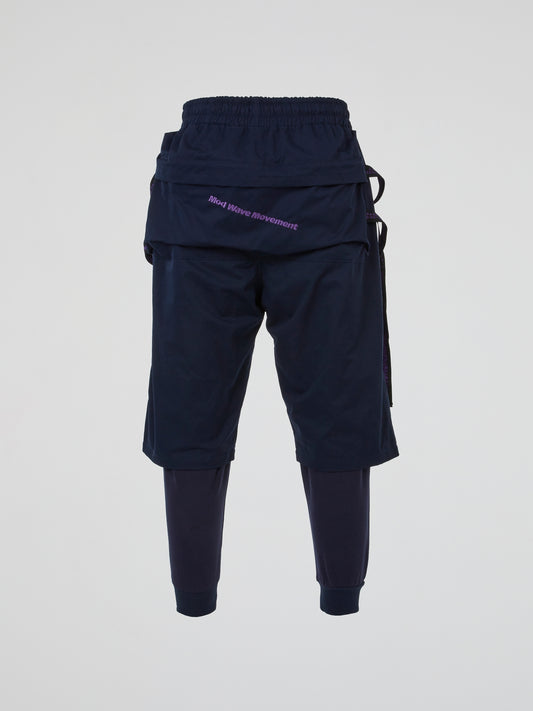 Navy Strap-Detail Trousers