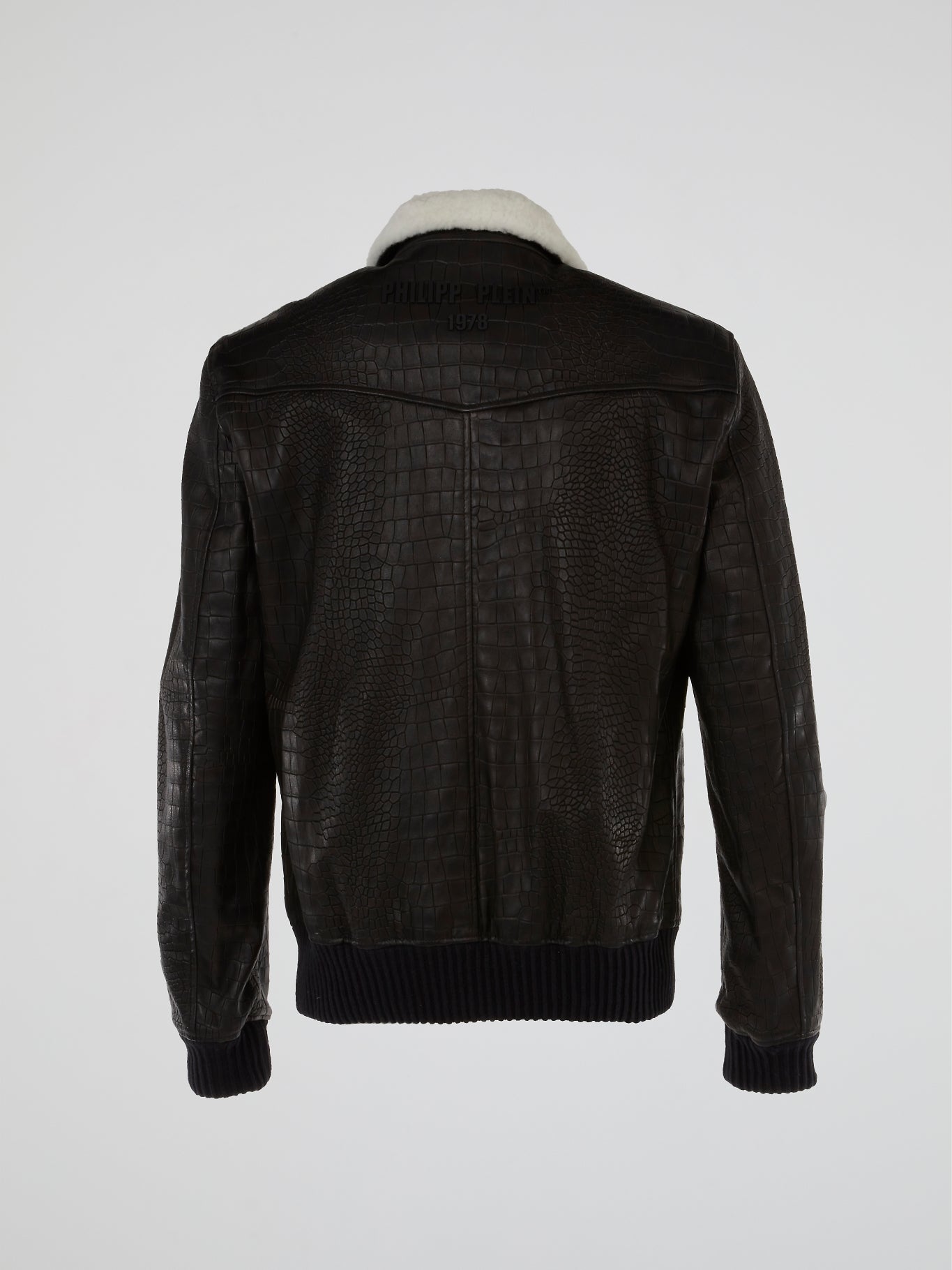 Black Fur Collar Reptilian Leather Jacket