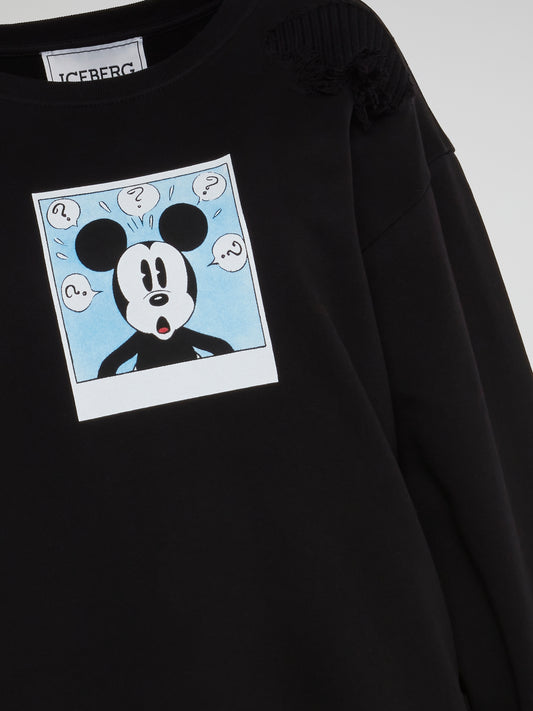 Mickey Mouse Black Ripped Sweatshirt