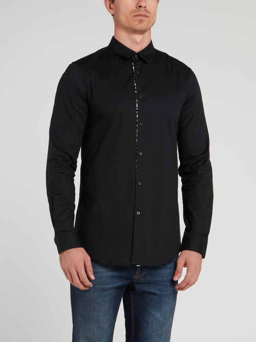 Black Logo Stripe Button Up Shirt