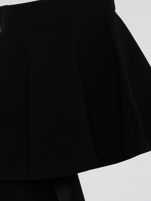 Black Pleated Asymmetric Mini Skirt