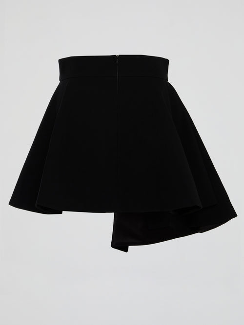 Black Pleated Asymmetric Mini Skirt